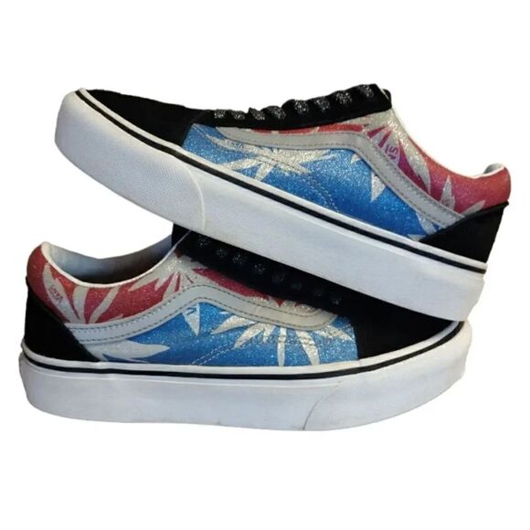 VANS Sparkly Old Skool Platform After Dark Summer Leaf Sneakers W8 M6.5 - Picture 5 of 16